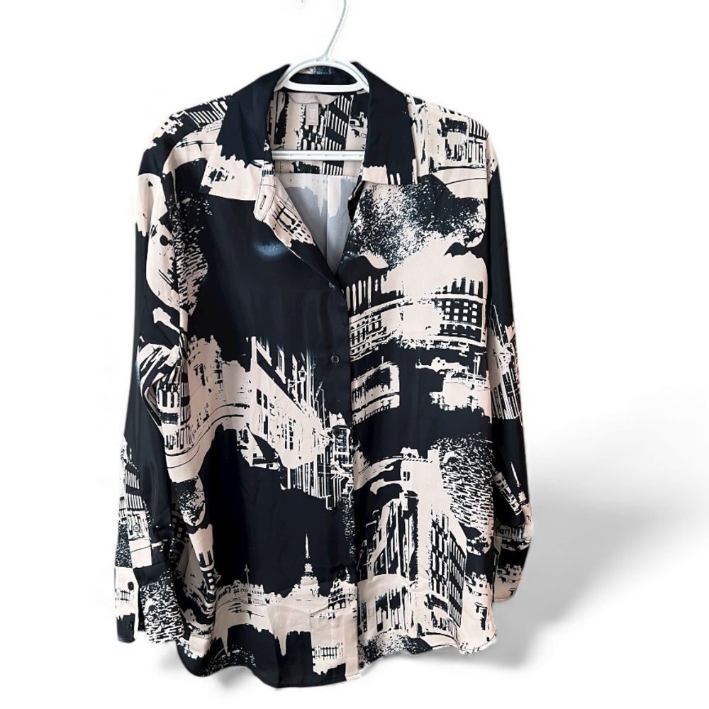H&M Black and Cream Button Down Shirt